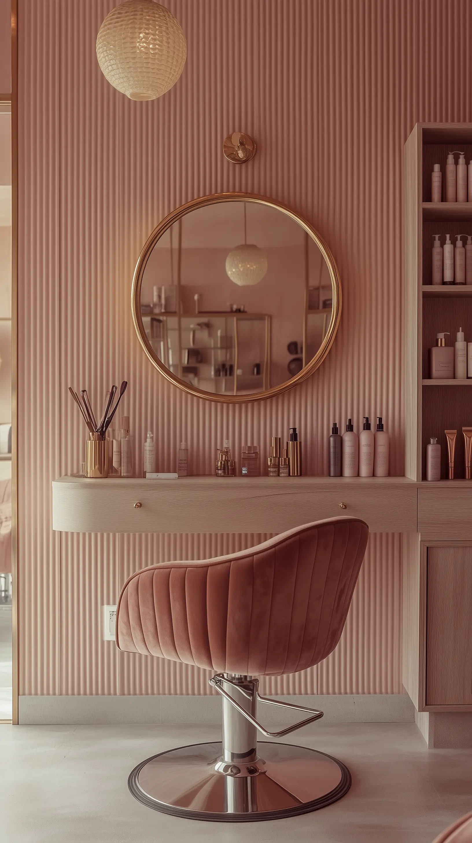Stylist with sun-kissed balayage in a warm boutique salon