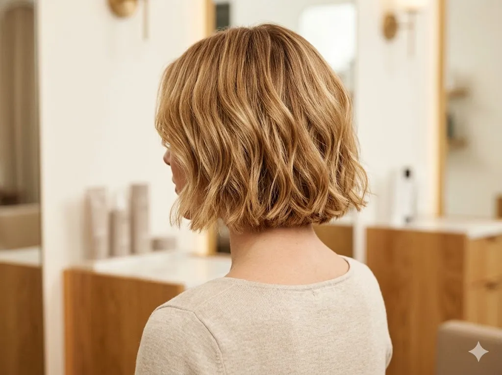 Modern textured bob hairstyle from rear angle