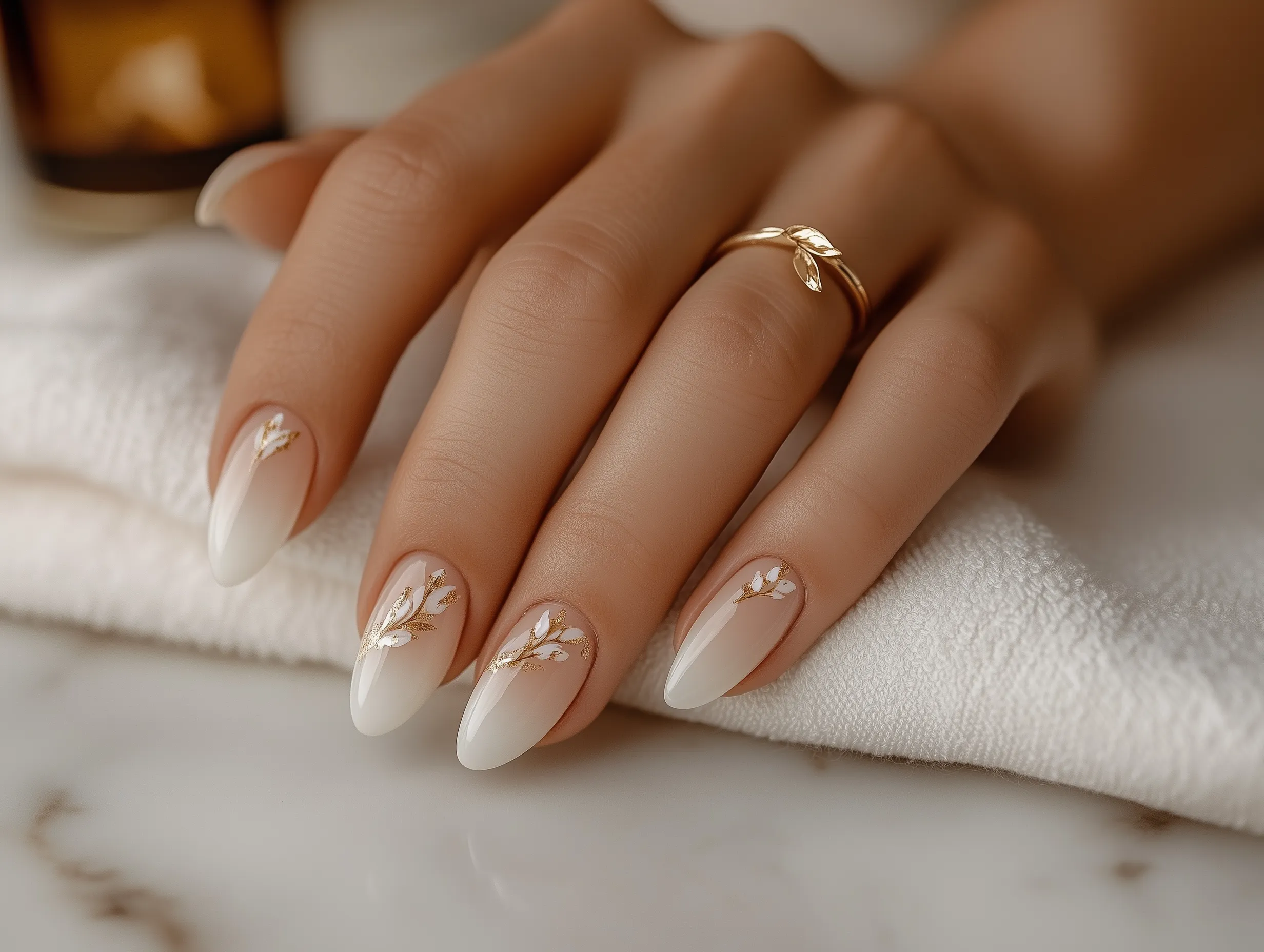 Minimalist nude-pink gel manicure