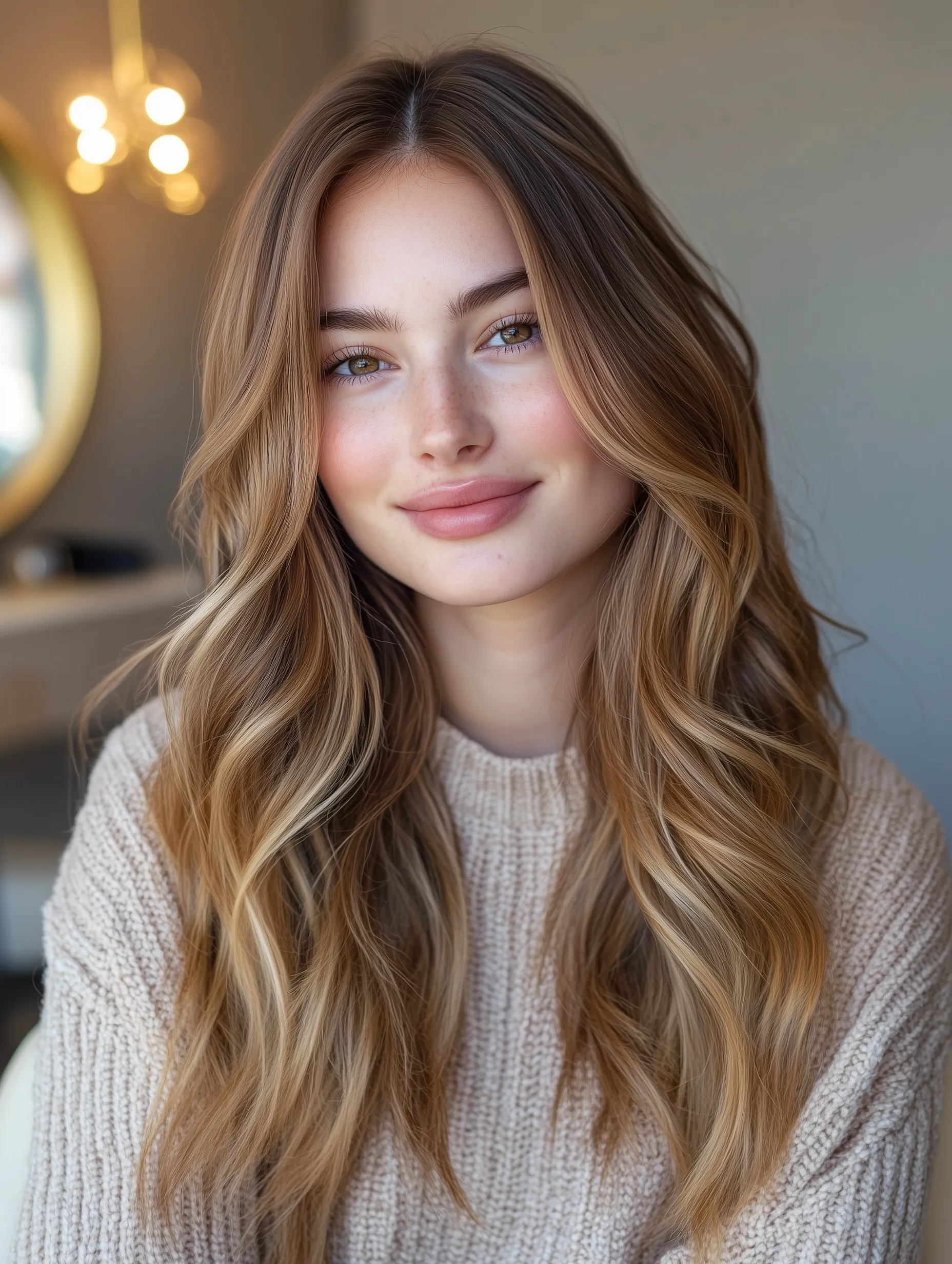 After: dimensional caramel balayage with warm golden tones