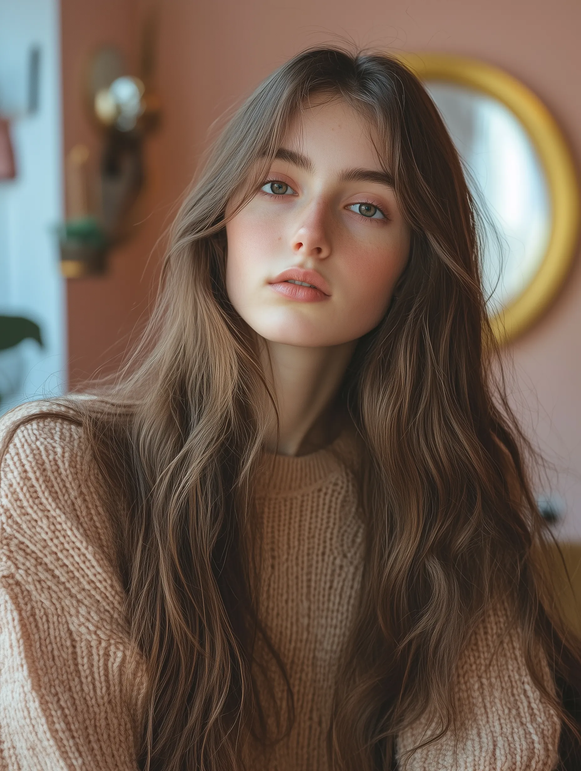 Before: long one-length shapeless light brown hair